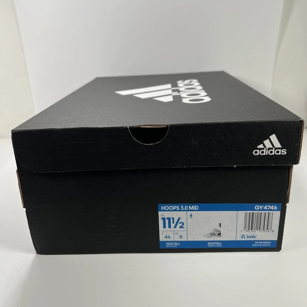 NEW adidas Men's 11.5 Hoops 3.0 Mid Basketball Shoe White/Green/Team Royal Blue - Picture 2 of 16